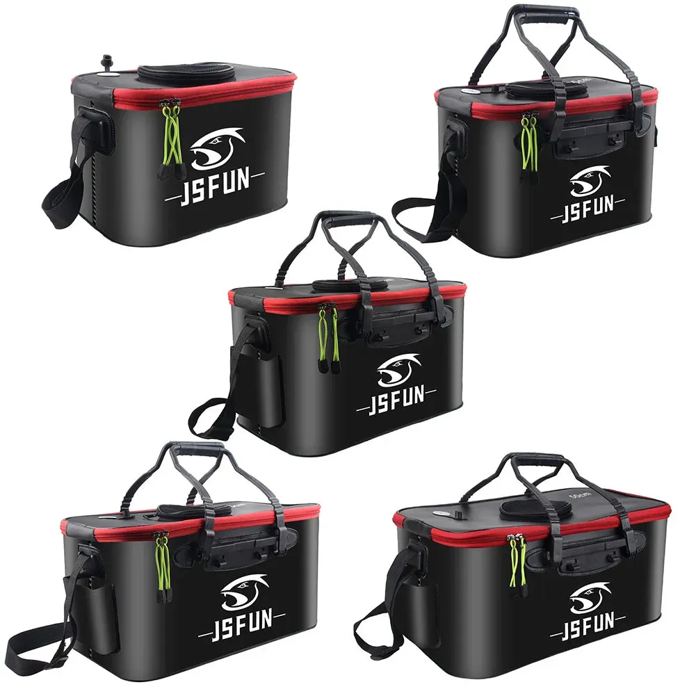 EVA Live Fish Bucket Carrying Handles Collapsible Live Fish Box with Side Pockets and Zipper Fish Bait Bucket for Travel Camping
