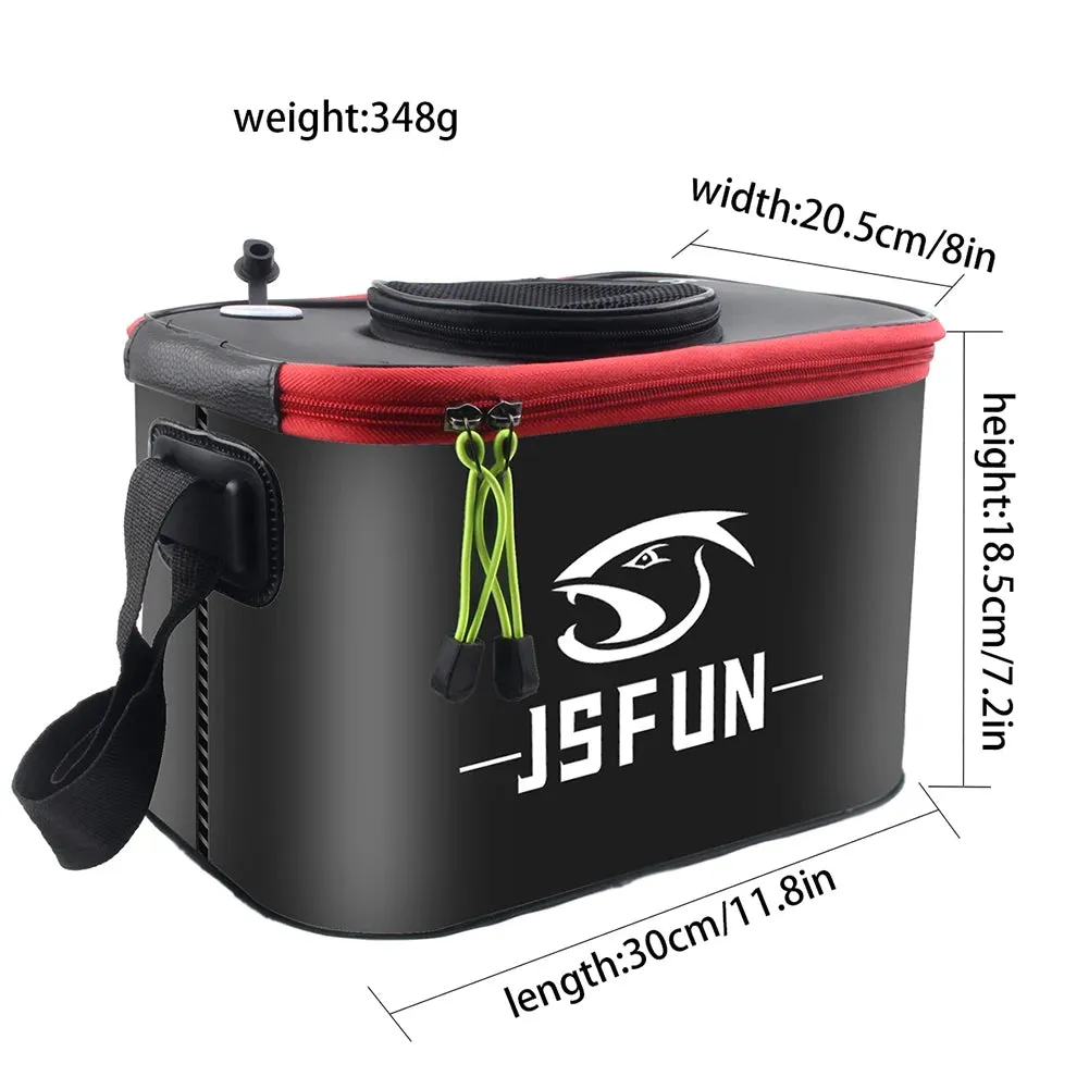 EVA Live Fish Bucket Carrying Handles Collapsible Live Fish Box with Side Pockets and Zipper Fish Bait Bucket for Travel Camping