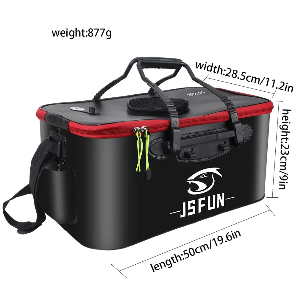 EVA Live Fish Bucket Carrying Handles Collapsible Live Fish Box with Side Pockets and Zipper Fish Bait Bucket for Travel Camping