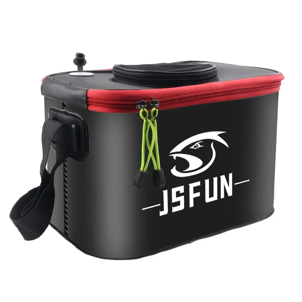 EVA Live Fish Bucket Carrying Handles Collapsible Live Fish Box with Side Pockets and Zipper Fish Bait Bucket for Travel Camping