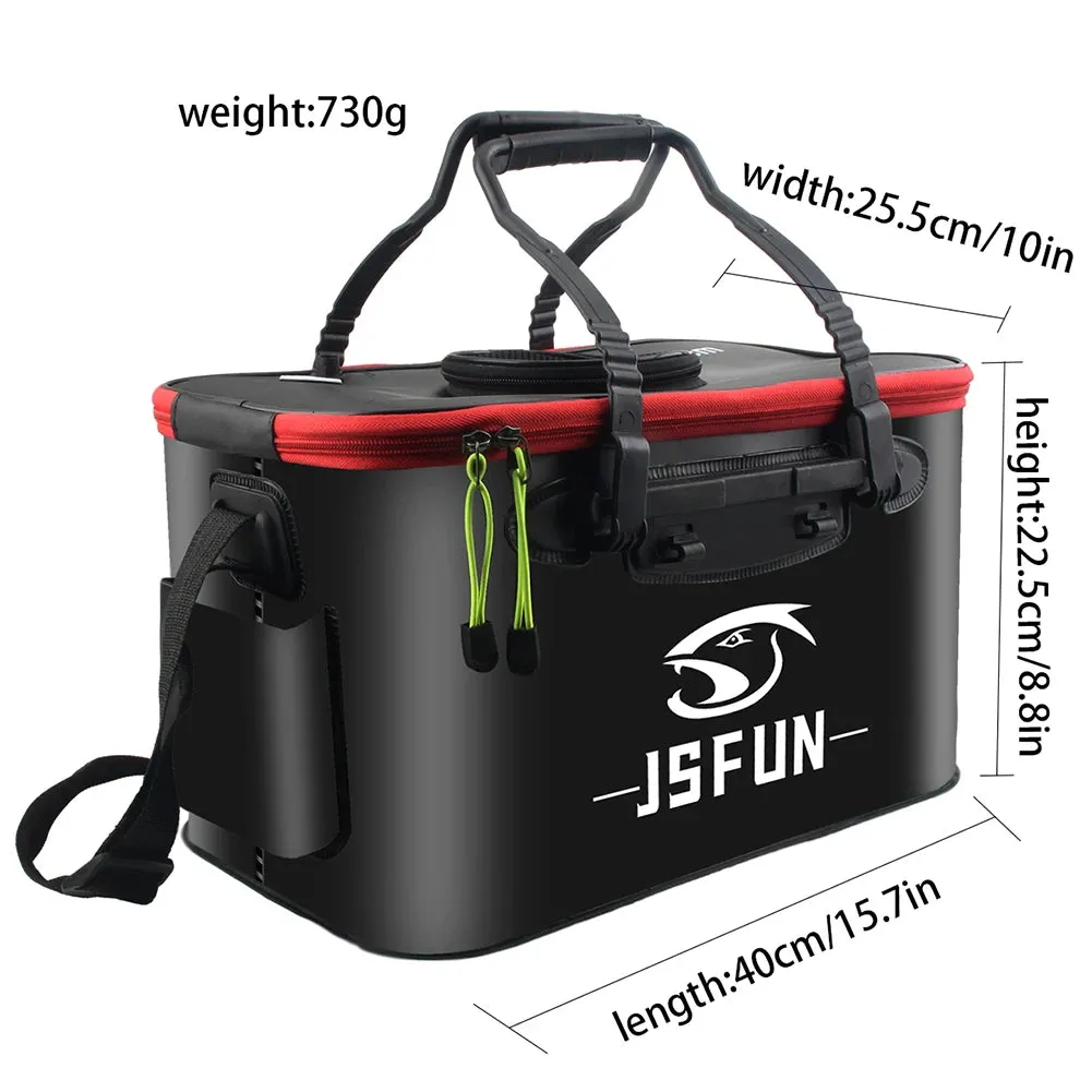 EVA Live Fish Bucket Carrying Handles Collapsible Live Fish Box with Side Pockets and Zipper Fish Bait Bucket for Travel Camping