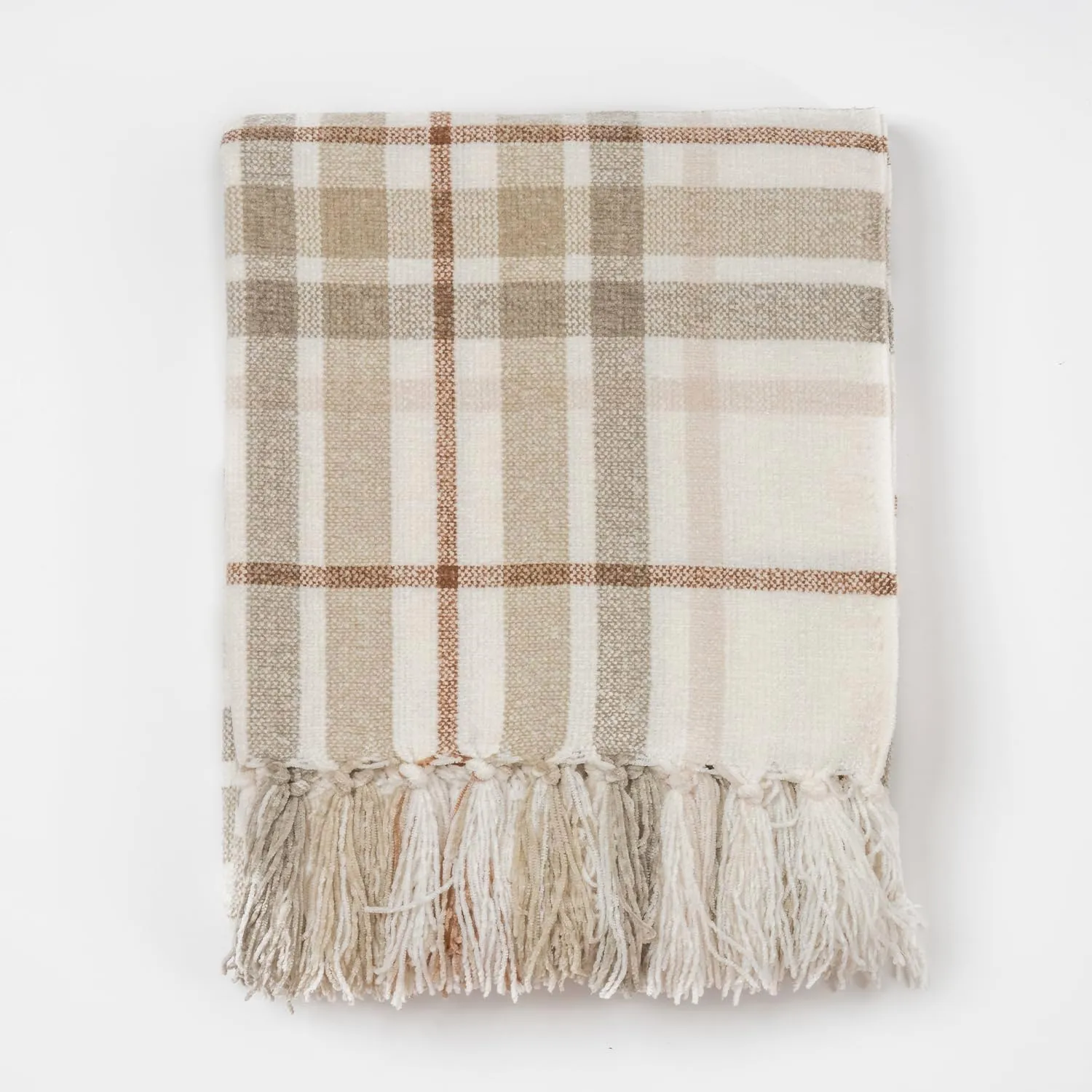 EVERGRACE Plaid Chenille Throw Blanket for Couch, Super Soft Cozy Decorative Farmhouse Plaid Throw with Tassels, Lightweight Chenille Knit Throw for Bed Sofa Gift Home Decor, Beige 50”x60”