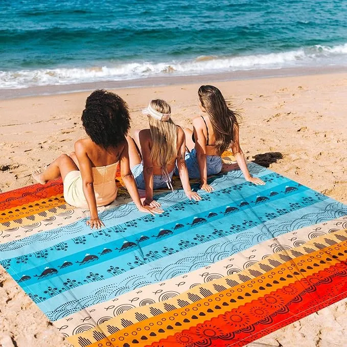 Extra Large Beach Blanket, Waterproof Sandproof Beach Blanket, 9 Ft X 10 Ft Outdoor Picnic Blanket for 8 Adults, Lightweight Quick Drying Beach Mat for Beach Travel, Camping, Hiking