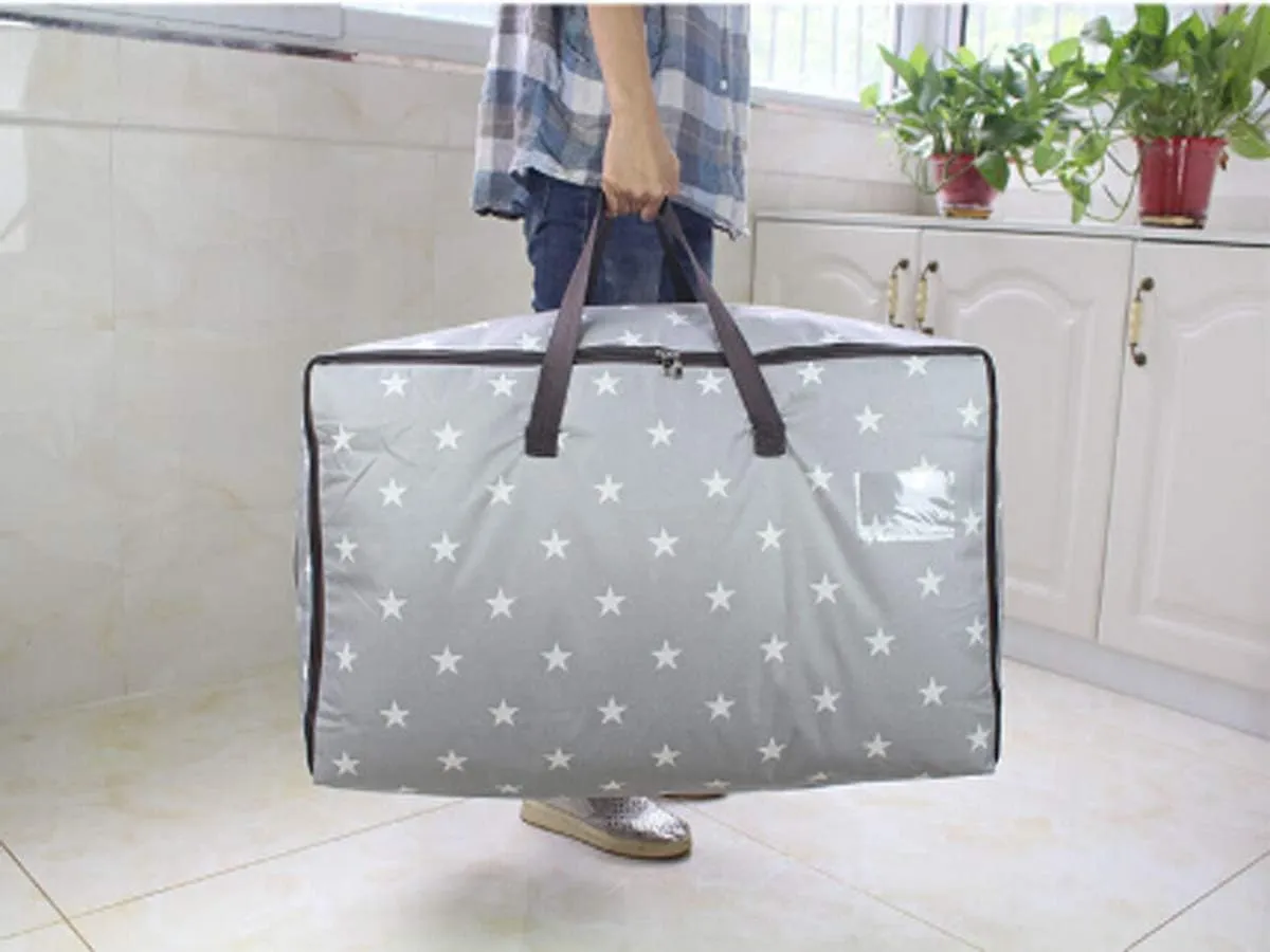 Extra Large Handy Storage Bag Waterproof Heavy Duty Oxford Travel Luggage Caddy Organizer Foldable Quilt Blanket Laundry Bag Weekender Duffel Space Saver Bag with Web Handle 100L