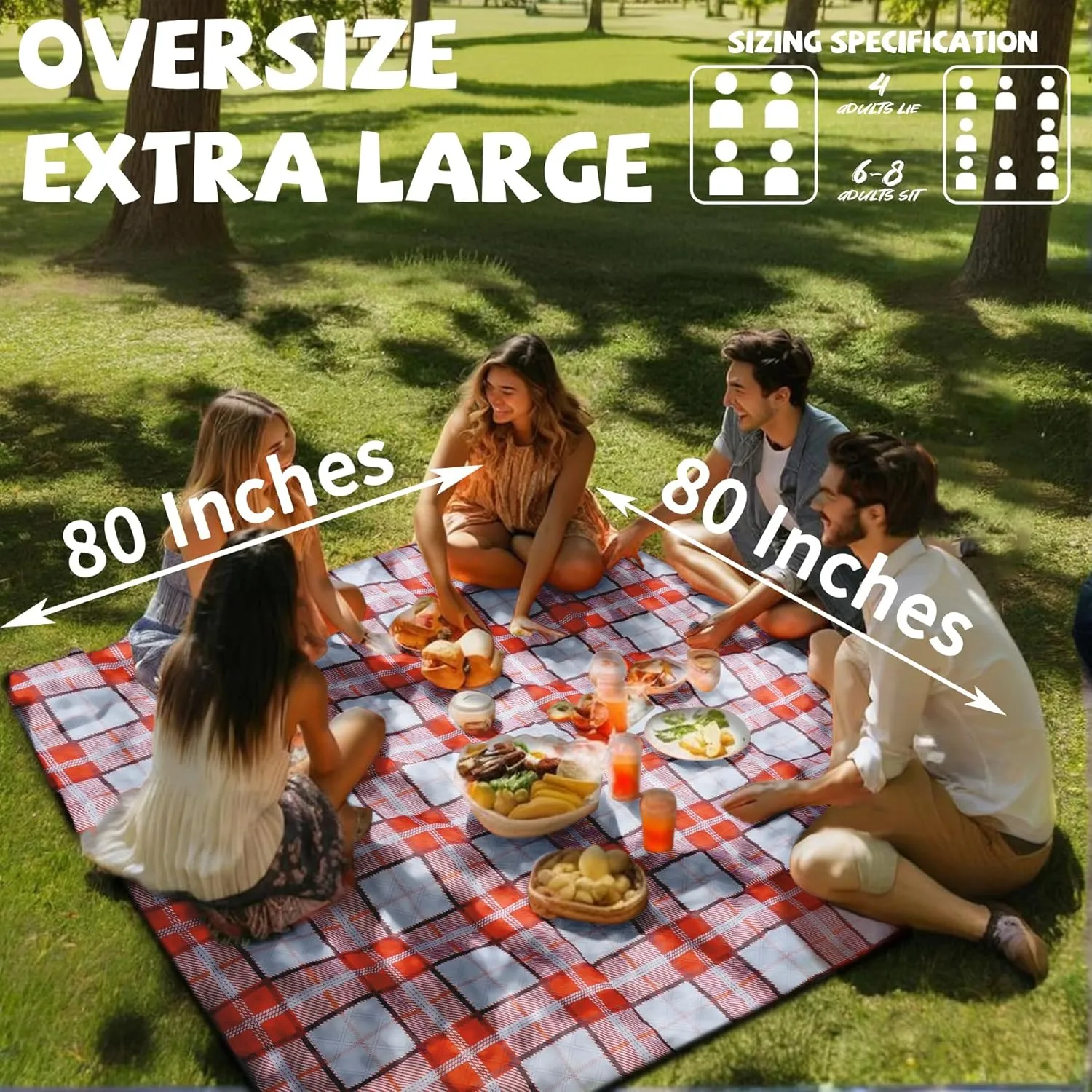 Extra Large Picnic Blankets Portable 80x80 Oversized Waterproof Sandproof Outdoor Boho Beach Blanket Camping Grass Mat Big Xl Sand Free Car Items Summer Essential Hiking Must Have Backpacking Supplies