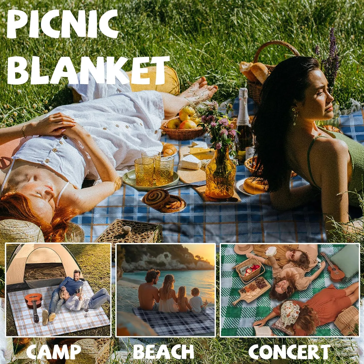 Extra Large Picnic Blankets Portable 80x80 Oversized Waterproof Sandproof Outdoor Boho Beach Blanket Camping Grass Mat Big Xl Sand Free Car Items Summer Essential Hiking Must Have Backpacking Supplies