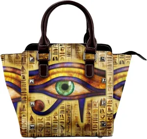 Eye-Of-Horus-Hieroglyphs Pu Leather Crossbody Studded Bag, Fashionable Shoulder Handbag With Detachable Shoulder Strap