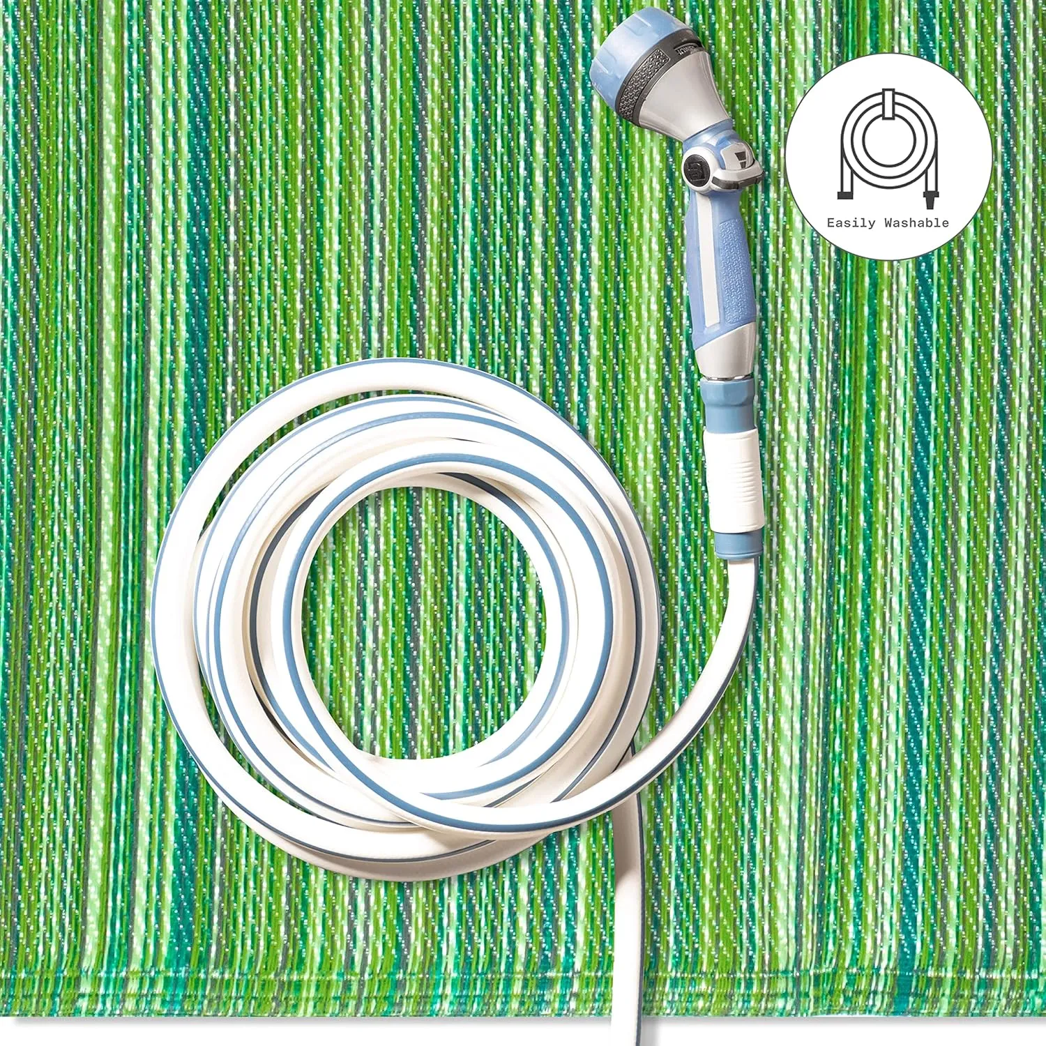 Fab Habitat Outdoor Rug - Waterproof, Fade Resistant, Crease-Free - Premium Recycled Plastic - Striped - Large Patio, Deck, Sunroom, Camping, RV - Cancun - Green - 6 x 9 ft