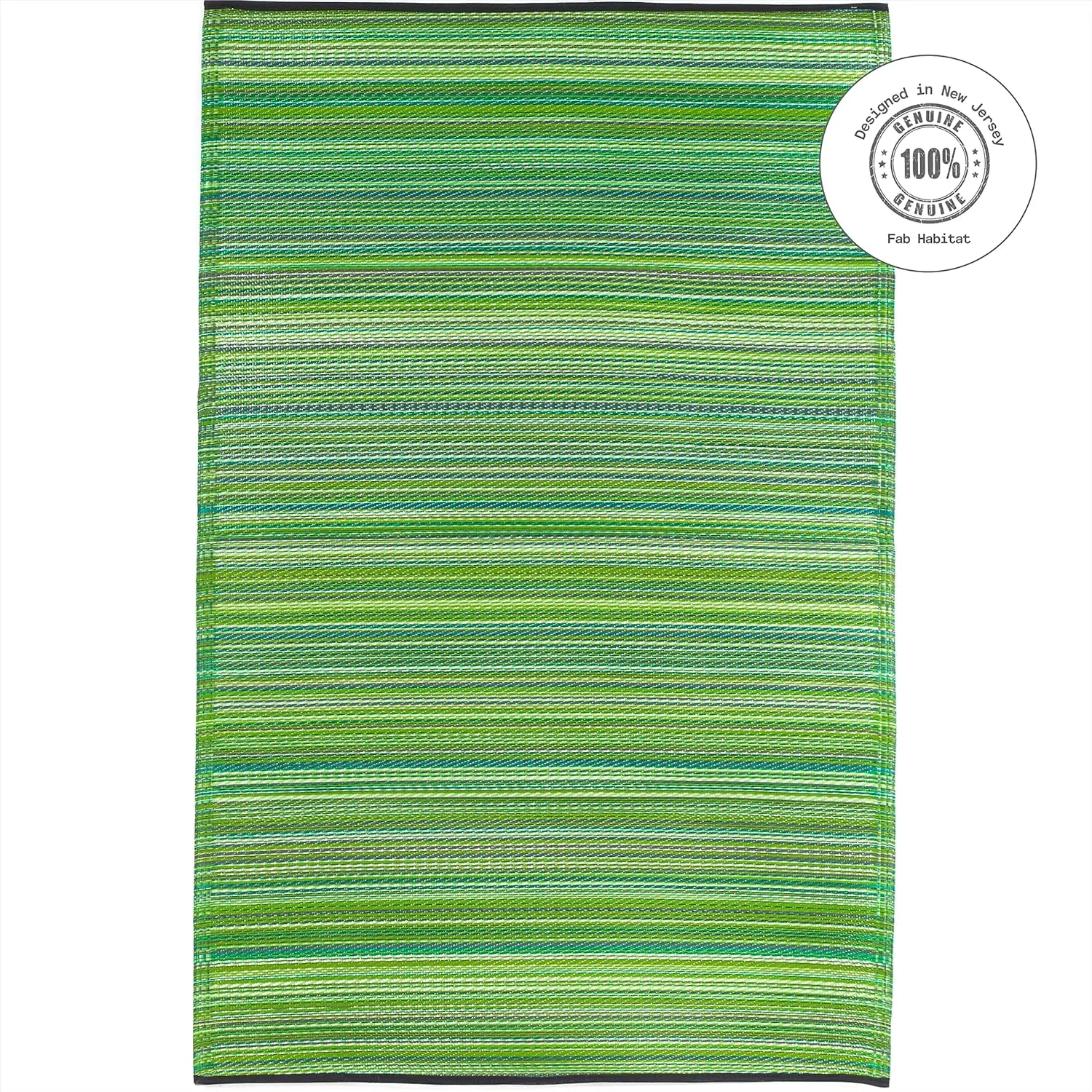 Fab Habitat Outdoor Rug - Waterproof, Fade Resistant, Crease-Free - Premium Recycled Plastic - Striped - Large Patio, Deck, Sunroom, Camping, RV - Cancun - Green - 6 x 9 ft