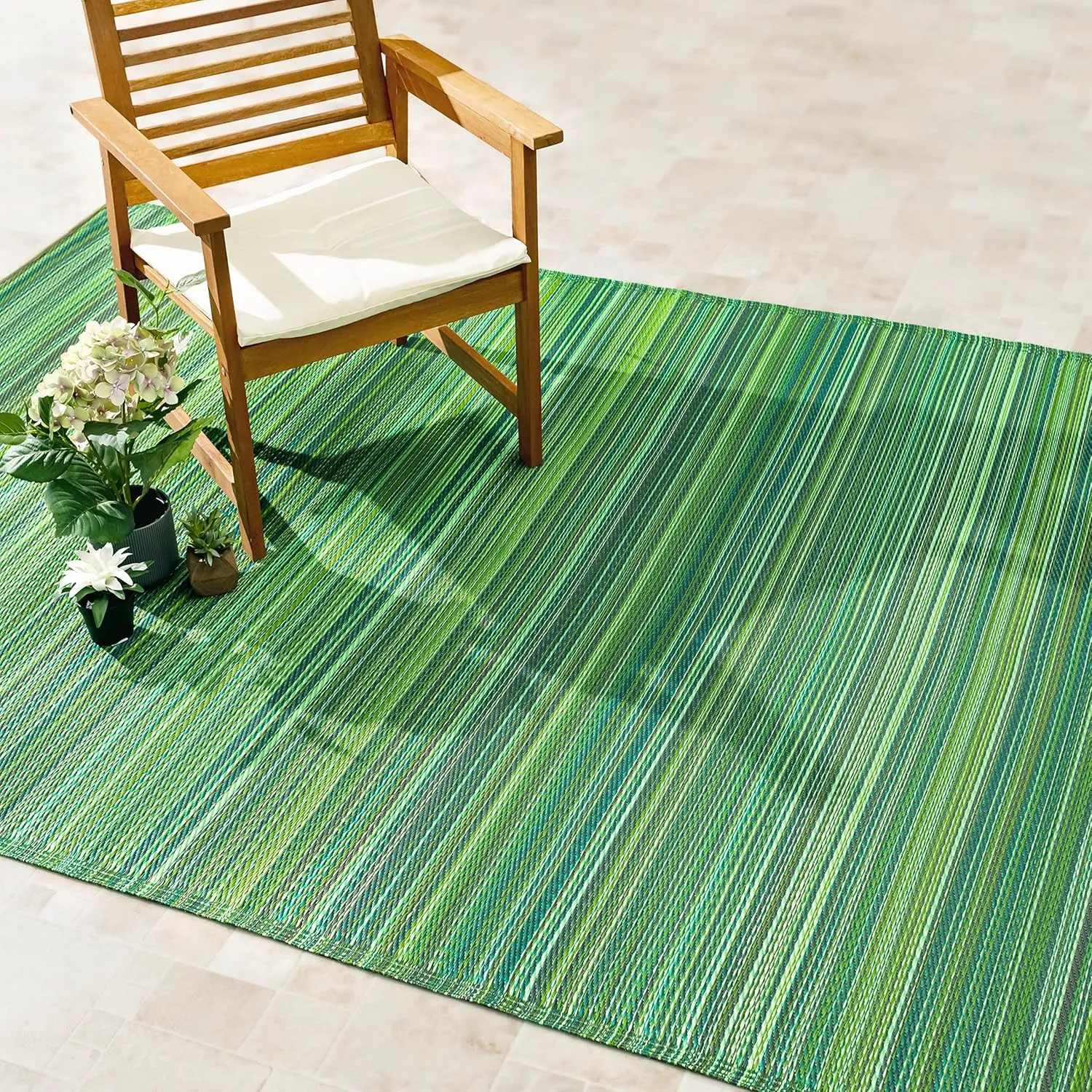 Fab Habitat Outdoor Rug - Waterproof, Fade Resistant, Crease-Free - Premium Recycled Plastic - Striped - Large Patio, Deck, Sunroom, Camping, RV - Cancun - Green - 6 x 9 ft
