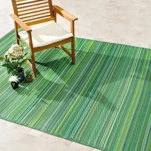 Fab Habitat Outdoor Rug - Waterproof, Fade Resistant, Crease-Free - Premium Recycled Plastic - Striped - Large Patio, Deck, Sunroom, Camping, RV - Cancun - Green - 6 x 9 ft