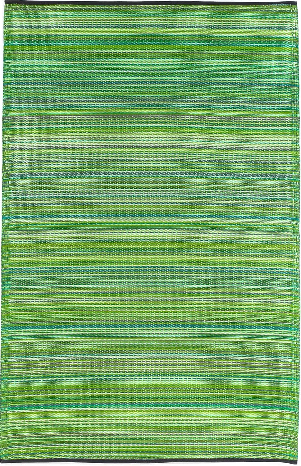 Fab Habitat Outdoor Rug - Waterproof, Fade Resistant, Crease-Free - Premium Recycled Plastic - Striped - Large Patio, Deck, Sunroom, Camping, RV - Cancun - Green - 6 x 9 ft