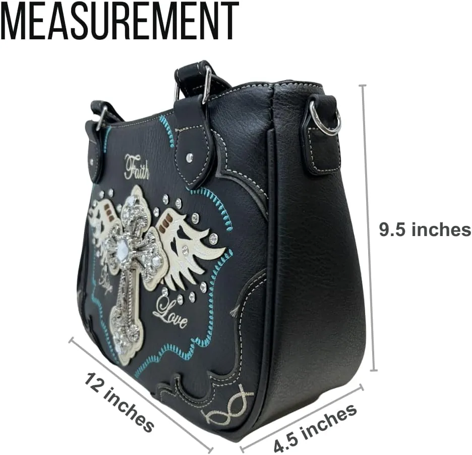 Faith Love Hope Purse and Wallet Set - Angel Wings Cross Bag for Women