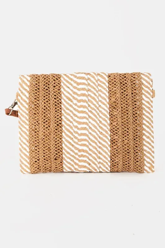 Fame Striped Straw Stitch Clutch Bag