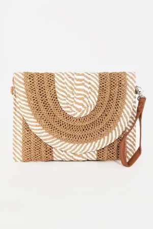 Fame Striped Straw Stitch Clutch Bag