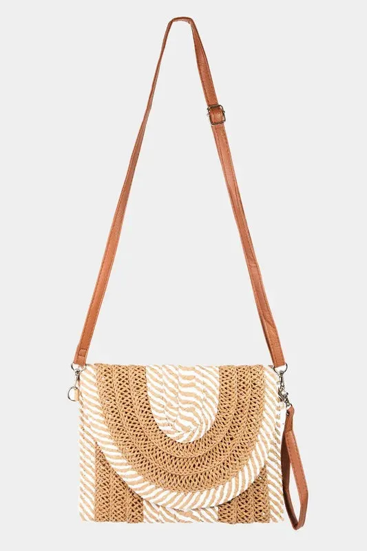 Fame Striped Straw Stitch Clutch Bag