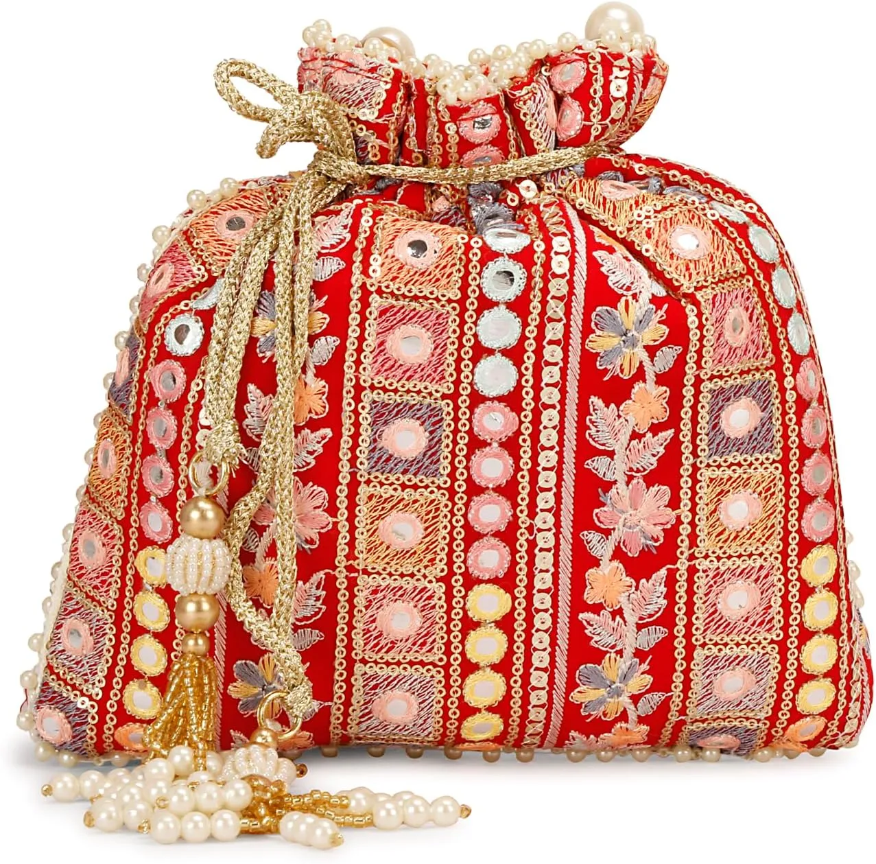 Fancy Haat Silk Ethnic Rajasthani Women's Potli Bag (Maroon)