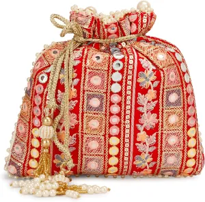 Fancy Haat Silk Ethnic Rajasthani Women's Potli Bag (Maroon)