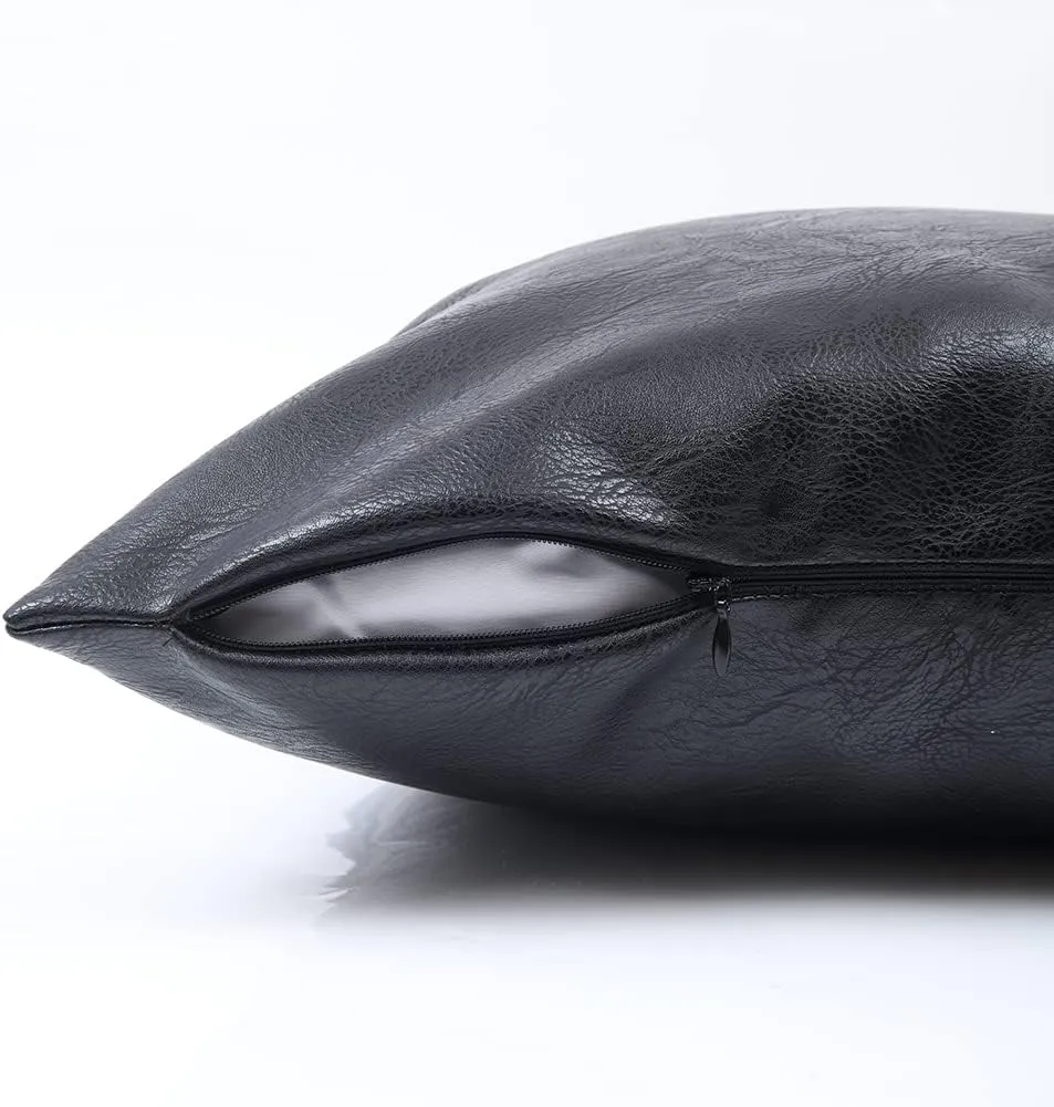 Fancy Homi 2 Packs Black Lumbar Faux Leather Decorative Throw Pillow Covers 12x20 Inch for Living Room Couch Bed Sofa, Boho Farmhouse Home Decor, Hand Stitched Rectangle Cushion Case 30x50 cm