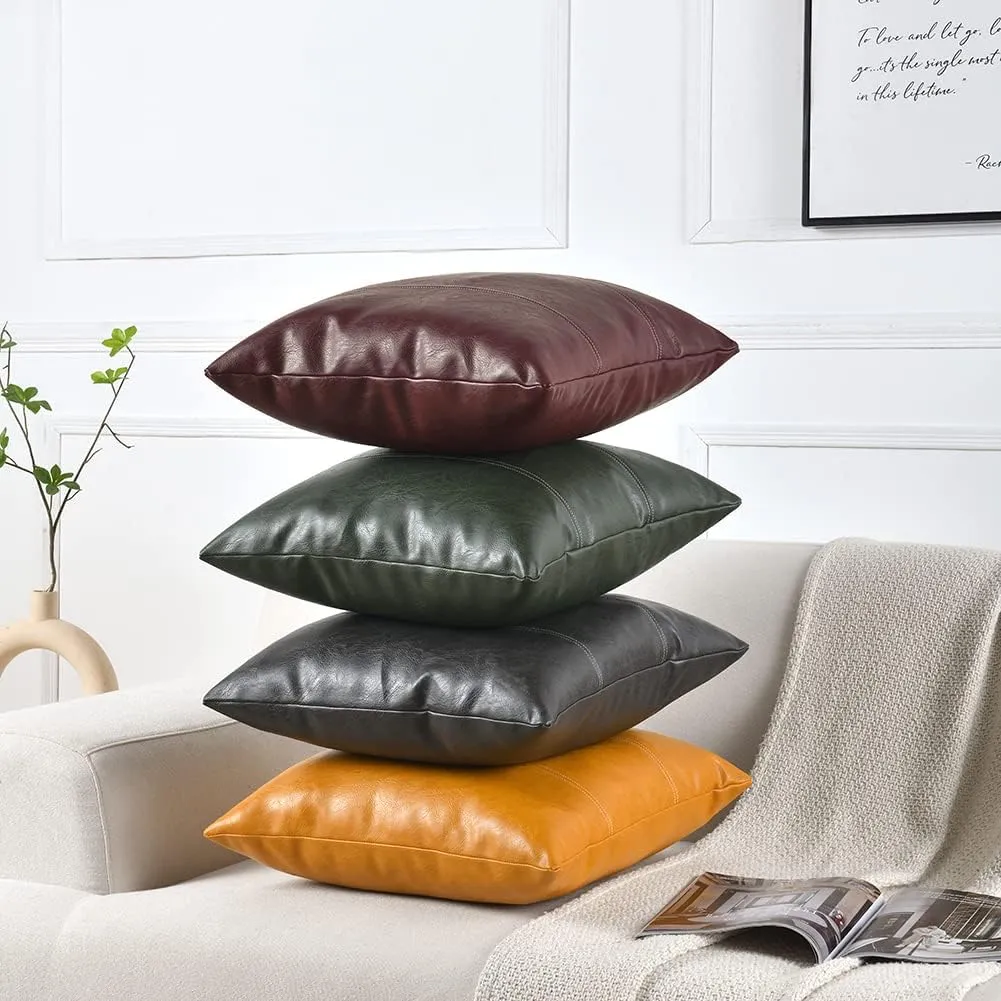 Fancy Homi 2 Packs Dark Gray Lumbar Faux Leather Decorative Throw Pillow Covers 12x20 Inch for Outdoor Couch Bed, Modern Farmhouse Boho Home Decor, Grey Hand Stitched Cushion Case 30x50 CM