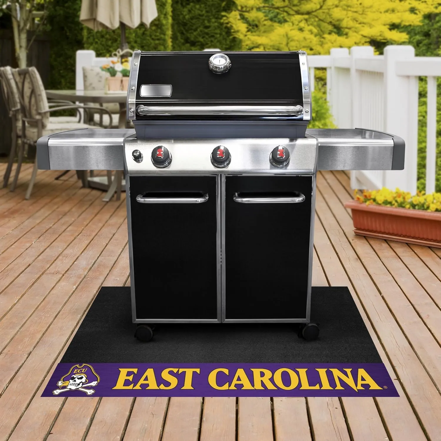 FANMATS 21627 East Carolina Pirates Vinyl Grill Mat - 26in. x 42in. - Deck Patio Protective Mat | Oil, flame, and UV resistant