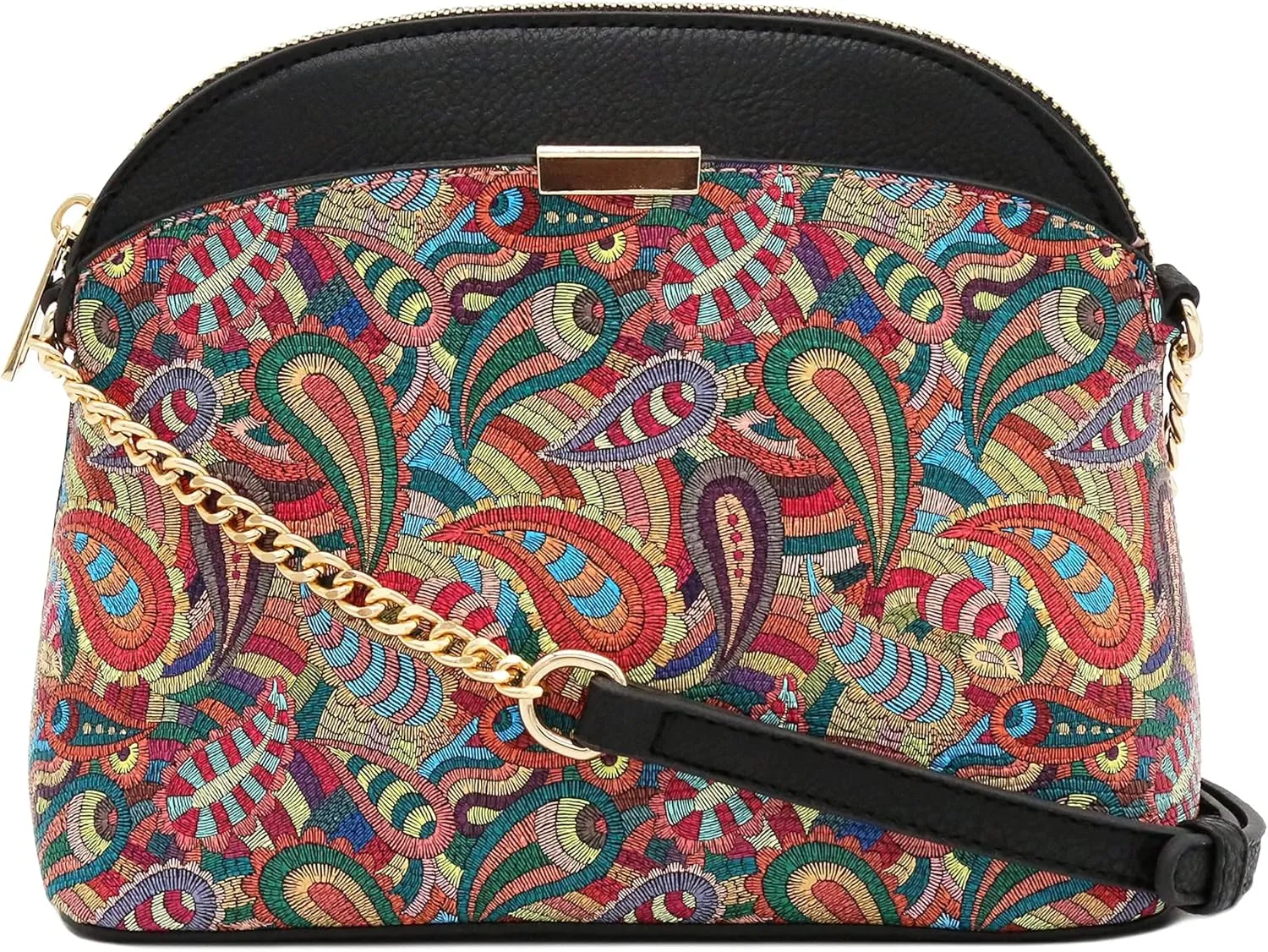 FashionPuzzle Leopard Paisley Print Small Dome Crossbody with Chain Strap