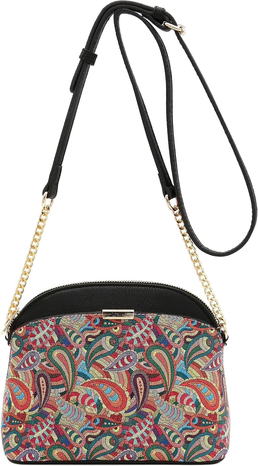 FashionPuzzle Leopard Paisley Print Small Dome Crossbody with Chain Strap