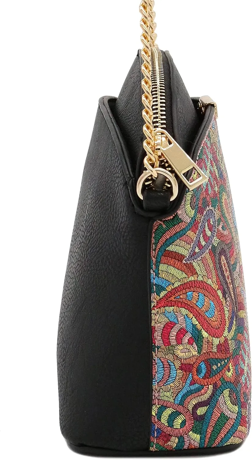 FashionPuzzle Leopard Paisley Print Small Dome Crossbody with Chain Strap