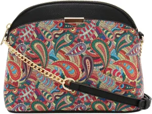 FashionPuzzle Leopard Paisley Print Small Dome Crossbody with Chain Strap