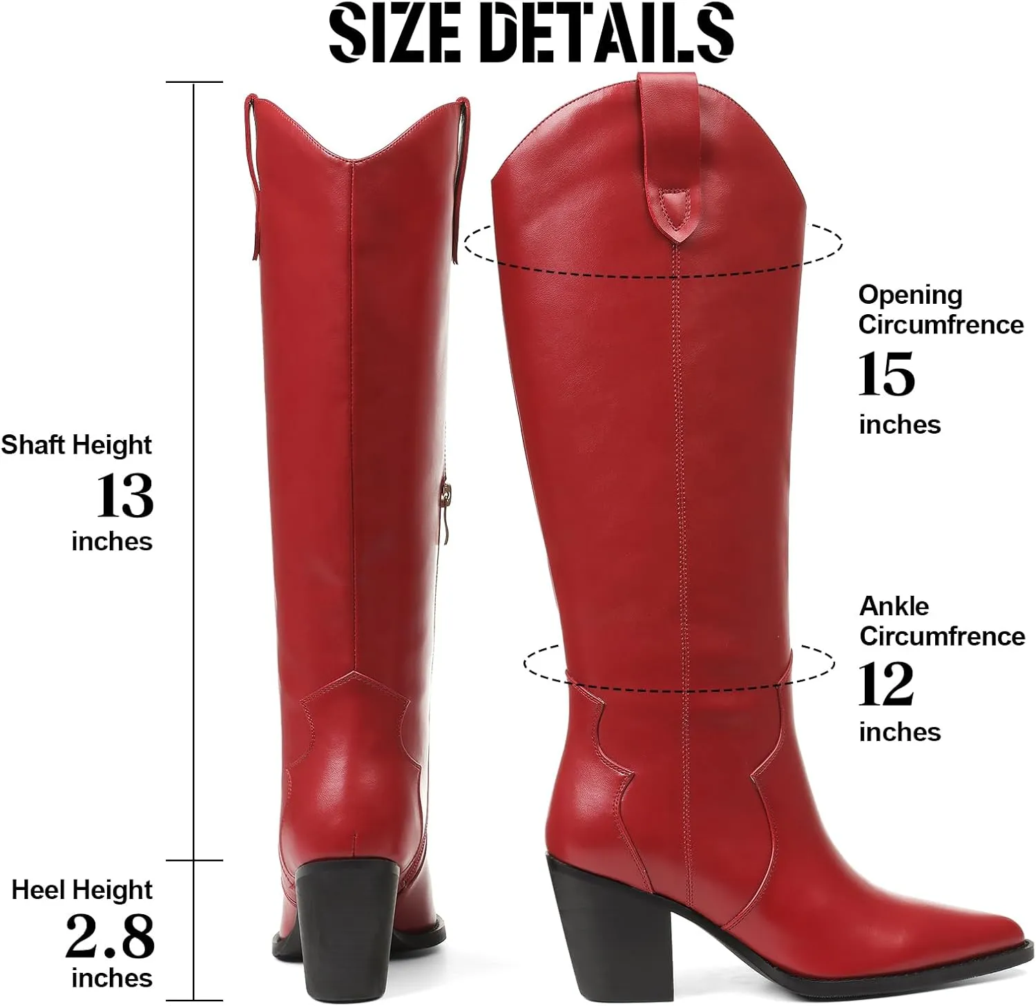 femflame Cowboy Boots for Women Pointed Toe Chunky Heel Knee High Boots Embroidered Western Boots
