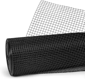 Fencer Wire Vinyl Coated 19 Gauge Welded Fence Wire Roll, Mesh Size 1/2-Inch x 1/2-Inch, Black Garden Fencing Wire Grid Hardware Cloth, Poultry Chicken Fence Rolls (4ft. x 100ft.)