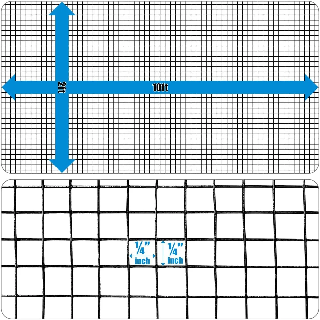 Fencer Wire Vinyl Coated 23 Gauge Welded Fence Wire Roll, Mesh Size 1/4-Inch x 1/4-Inch, Black Garden Fencing Wire Grid Hardware Cloth, Poultry Chicken Fence Rolls, Multiple Use for Home Improvement