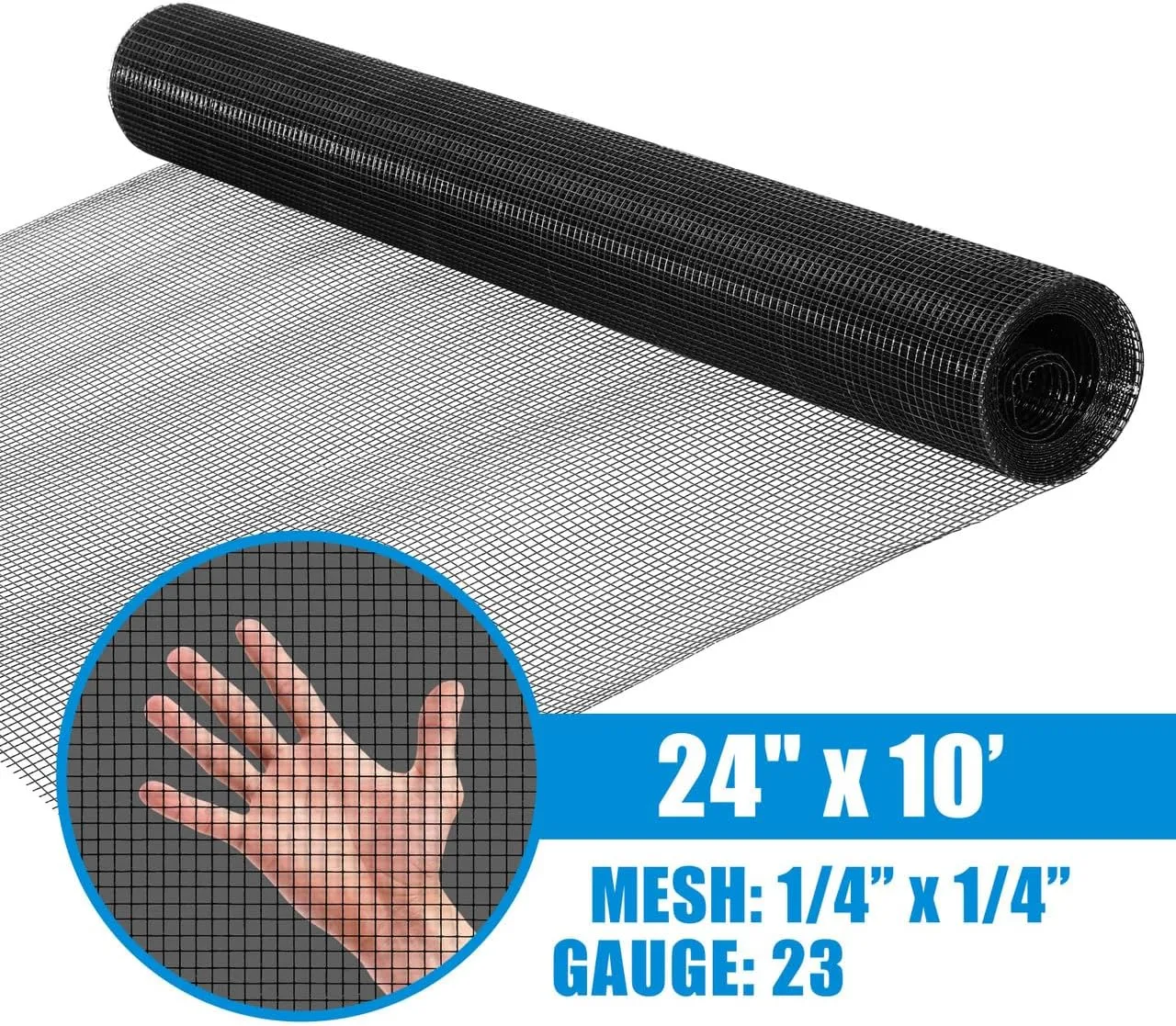 Fencer Wire Vinyl Coated 23 Gauge Welded Fence Wire Roll, Mesh Size 1/4-Inch x 1/4-Inch, Black Garden Fencing Wire Grid Hardware Cloth, Poultry Chicken Fence Rolls, Multiple Use for Home Improvement