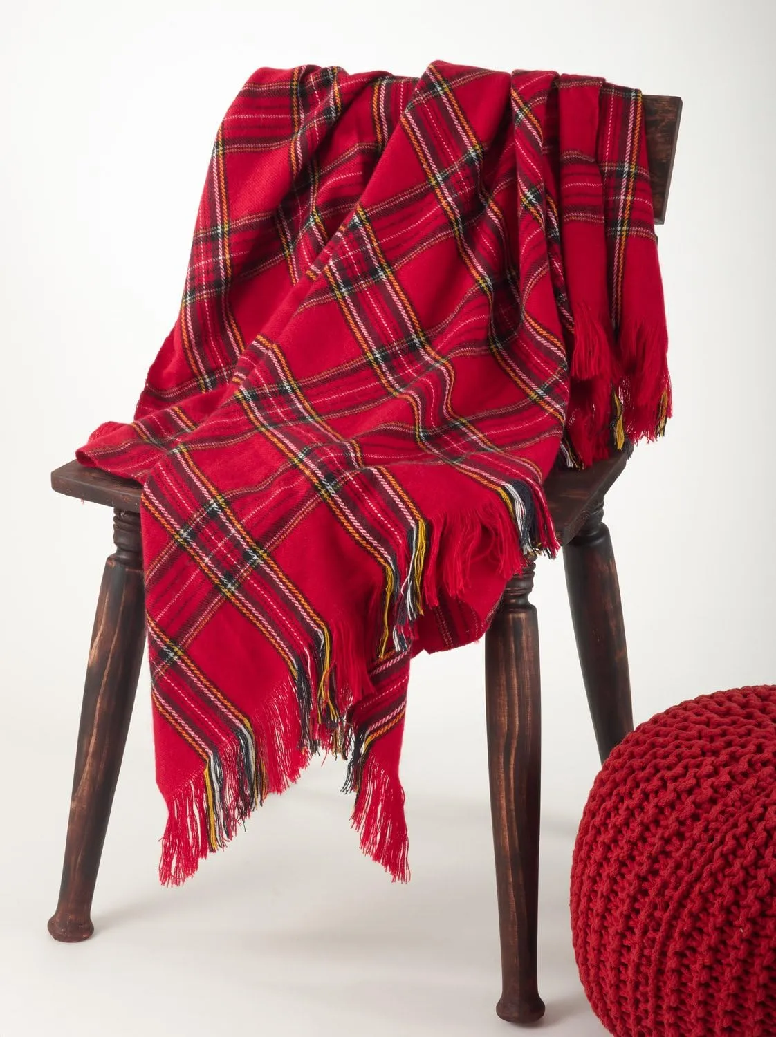 Fennco Styles Cozy Plaid Design Throw Blanket with Fringes 50" W x 60" L - Red Soft Rustic Blanket for Home, Couch, Bedroom, Living Room, Office, and Holiday Décor