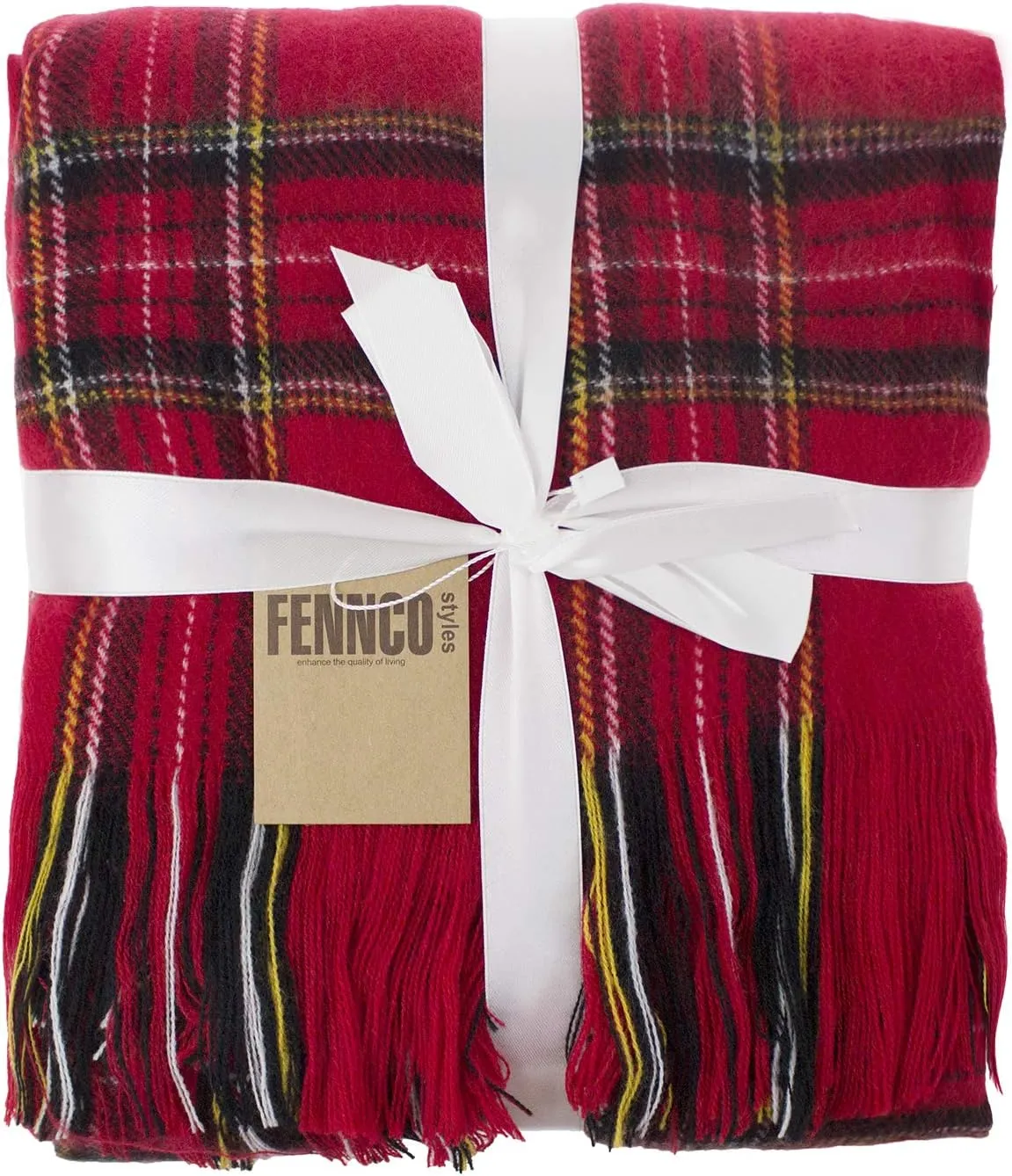 Fennco Styles Cozy Plaid Design Throw Blanket with Fringes 50" W x 60" L - Red Soft Rustic Blanket for Home, Couch, Bedroom, Living Room, Office, and Holiday Décor