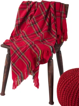 Fennco Styles Cozy Plaid Design Throw Blanket with Fringes 50" W x 60" L - Red Soft Rustic Blanket for Home, Couch, Bedroom, Living Room, Office, and Holiday Décor