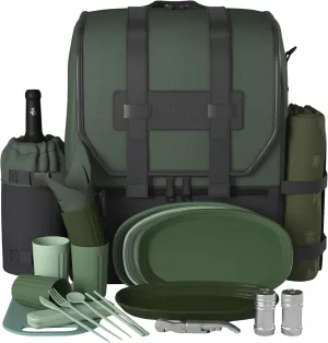 Fern & Soul - Picnic Backpack for 2 or 4, for Mom, Wife, Daughter. Modern Insulated Picnic Basket with Blanket, Wine Cooler (Fern and Moss)