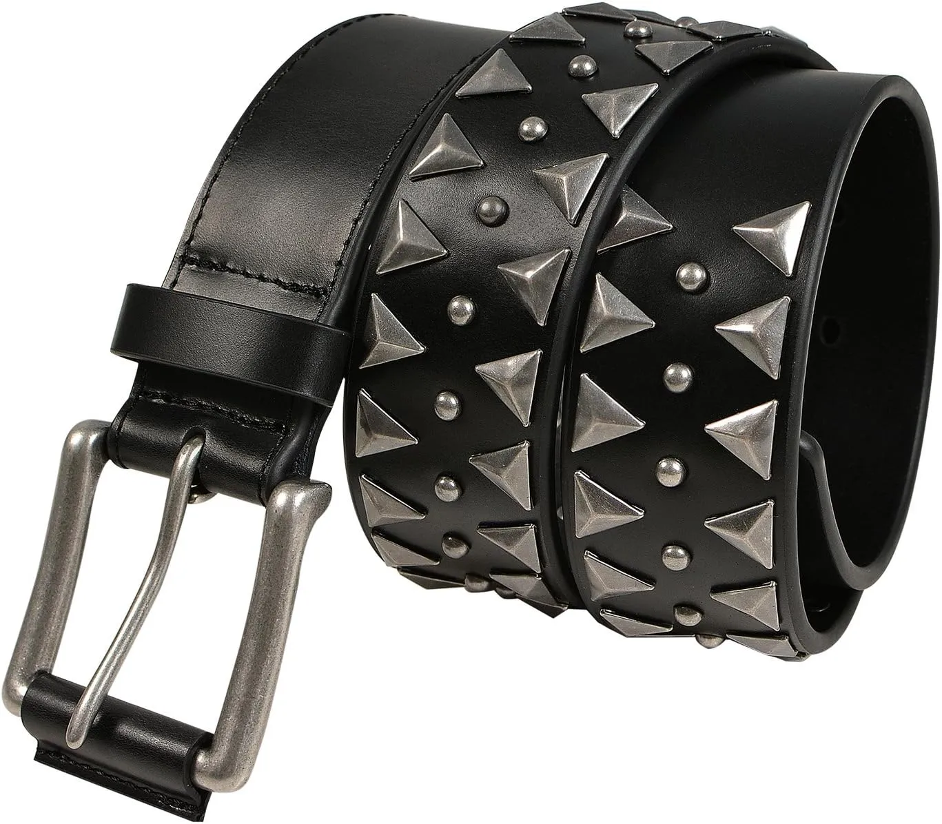 FIORETTO Stylish Mens Studded Casual Italian Cowhide Leather Belts For Jeans Punk Rock Rivets Belt With Buckle For Men Black
