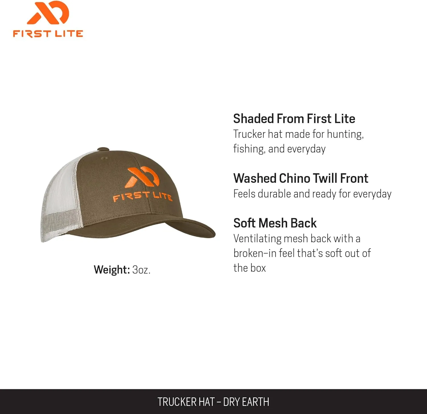 First Lite Trucker Hat - Lightweight Mesh Hunting Cap