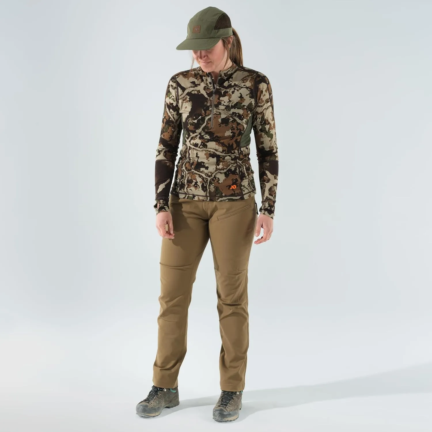 First Lite Women's Wick Quarter Zip - Ultralight Merino Wool Camo Hunting Baselayer