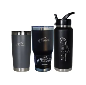 Fishoholic - 3 pack Bundle 20oz & 30oz & 36oz - 2 Tumblers w' Magnetic Slide Lid & KEG/Bottle - Double Wall Stainless Steel Vacuum Insulated