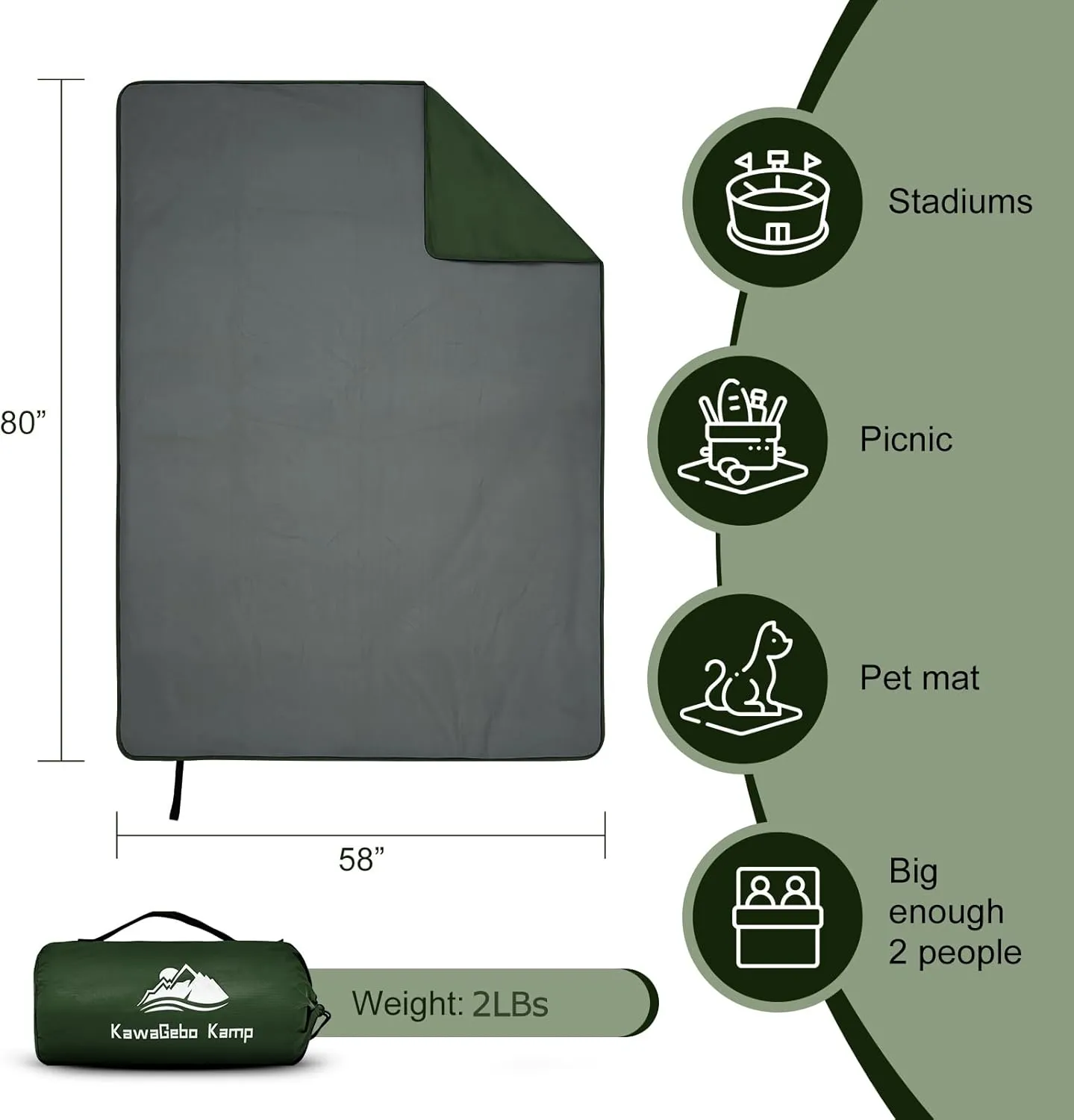 Fleece Waterproof Outdoor Blanket, Windproof Stadium Blanket for Camping, Picnics, and Sports Stay Dry and Comfortable 80"x58"