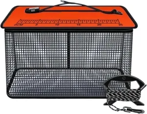 Floating Fishing Basket Collapsible Fishing Net Cage, Rubber Coated Net Fish Basket for Live Fish Bucket