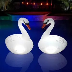Floating Pool Lights Solar Rechargeable 2PCS, Waterproof Inflatable Swan Pool Lights, Glow in The Dark Color Changing LED Pool Floating Swan Light for Backyard Spa Patio Wedding Party Decor
