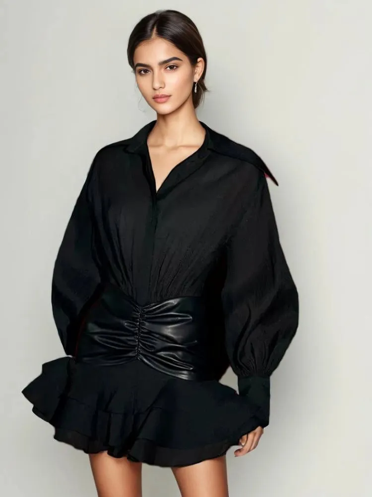 Flods Leather Patchwork Shirt Dress