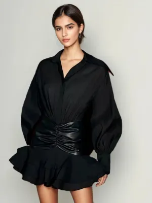 Flods Leather Patchwork Shirt Dress
