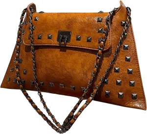 Floerns Women's Rivet Studded Detail Hobo Handle Handbag Twist Lock Flap Shoulder Bag