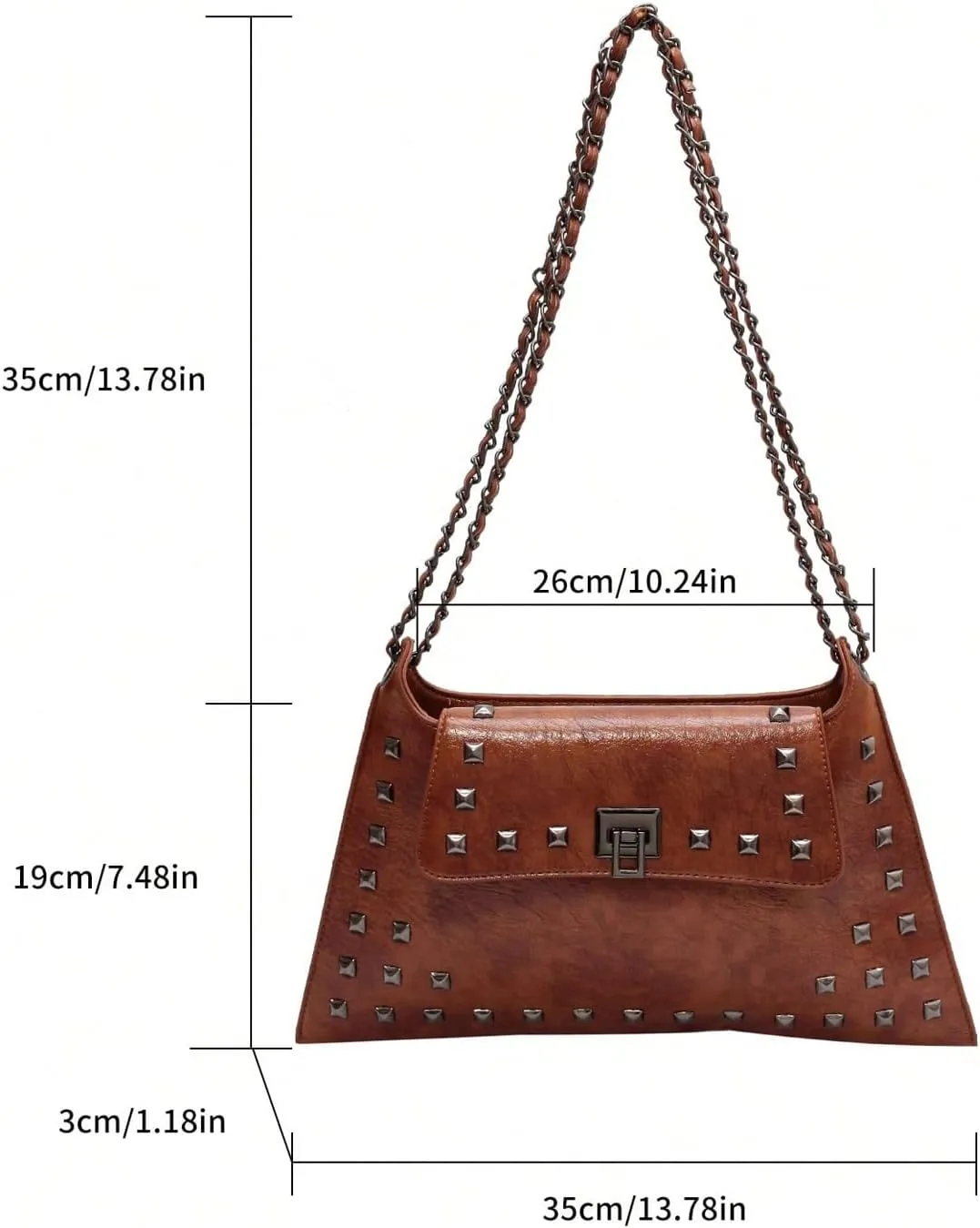 Floerns Women's Rivet Studded Detail Hobo Handle Handbag Twist Lock Flap Shoulder Bag