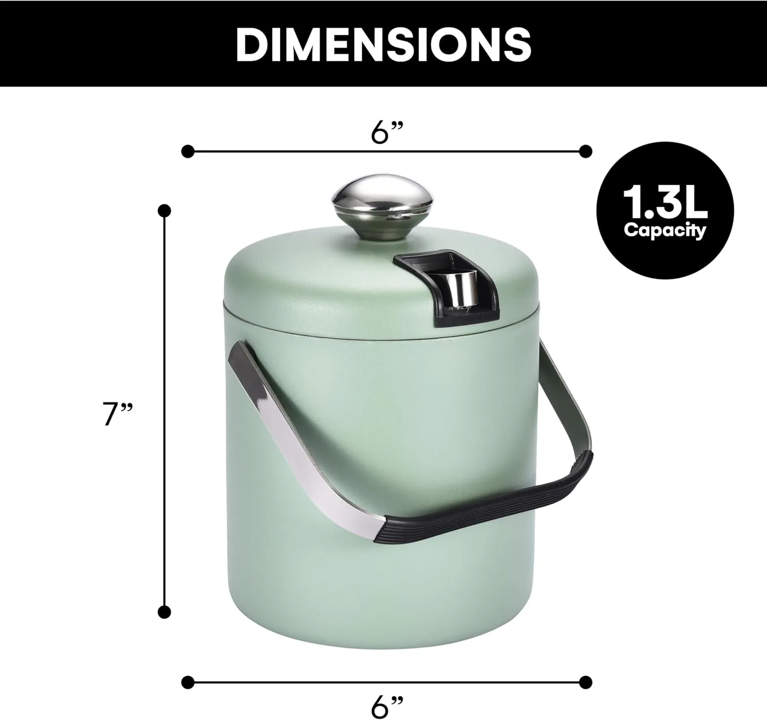 flybold Ice Bucket with Scoop - 7''x5.5''x5.5'' Small Insulated Ice Bucket with Lid and Stand - Double-Walled Stainless Steel Green Ice Holder for Party - 1.3L Ice Container for Outdoor or Indoor