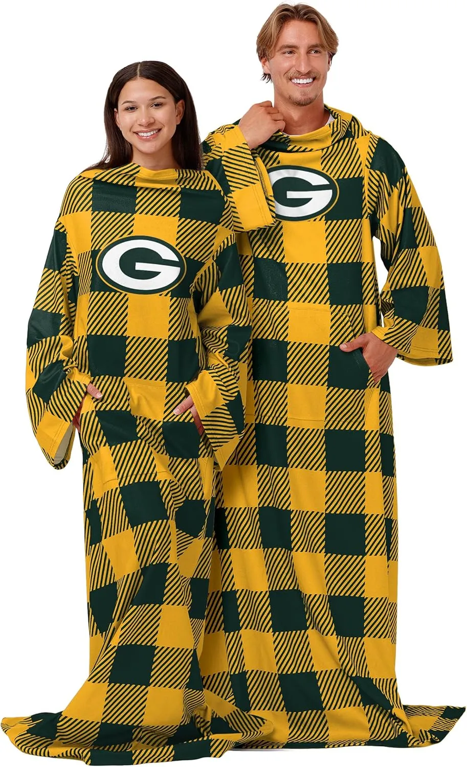FOCO Green Bay Packers NFL Buffalo Plaid Oversized Wearable Throw Blanket - 48" x 71"